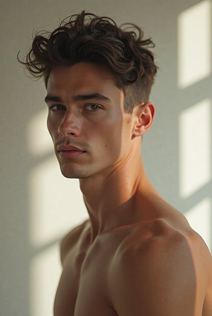 young, Beautiful, handsome, white, skinny, soft skin, beautiful face, shirtless, in a pottery