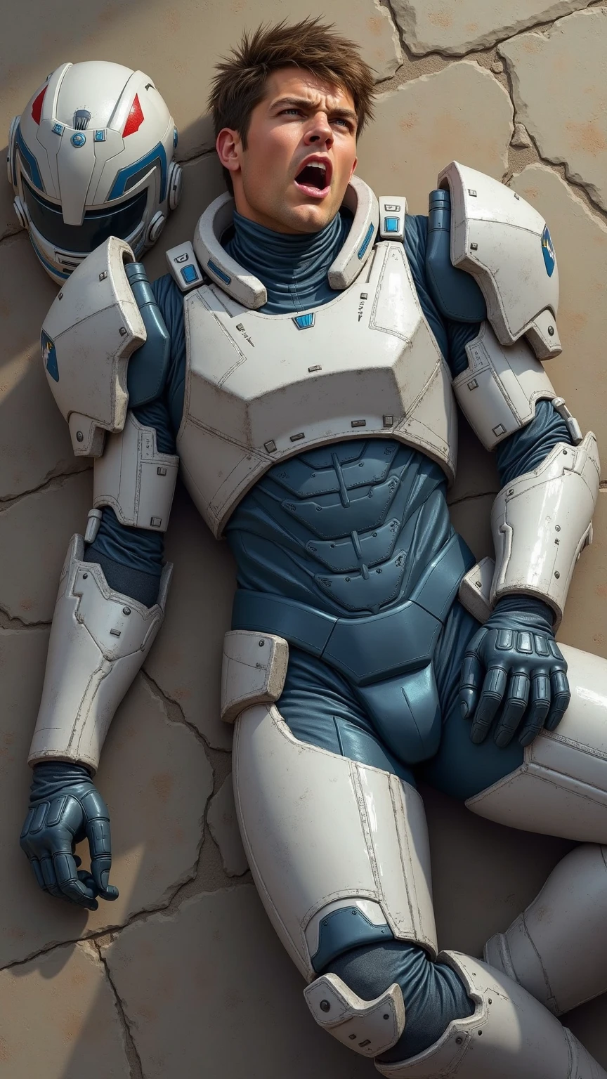 tall, Muscular man sleeping and lying down,senior police officer,character design(Resident Evil - Chris Redfield,Chris Redfield)Wearing a shiny milky white wetsuit,High leather texture,Regular symmetrical texture pattern,Sleep in a luxurious bedroom, Comfortable and soft large sofa,expression sad,The male protagonist with a deep and charming brown pupil in his right eye,heroic masculine pose,Tall and burly,Muscular!Sexy and attractive leg muscles,tall, Burly, and strong, Wearing a shiny milky white wetsuit, Super gain and cool, commission for high resolution, Big feet in milky white boots,Charming strong man,Bright sunlight shines on the body,Reflective and shiny