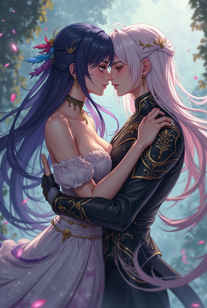 Drag queen and his wife romance kissing each other 