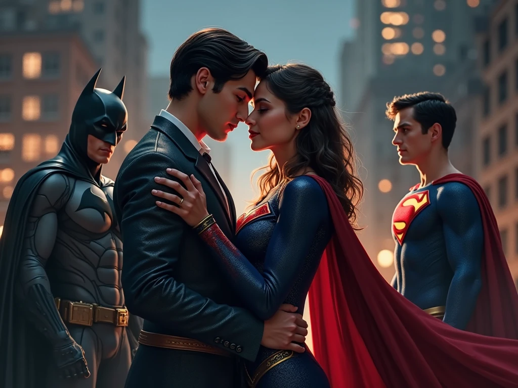 Superman kissing Spiderman 
