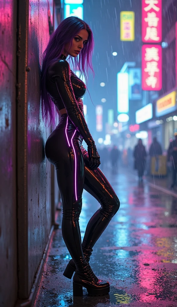 Teen  prostitute in latex catsuit 