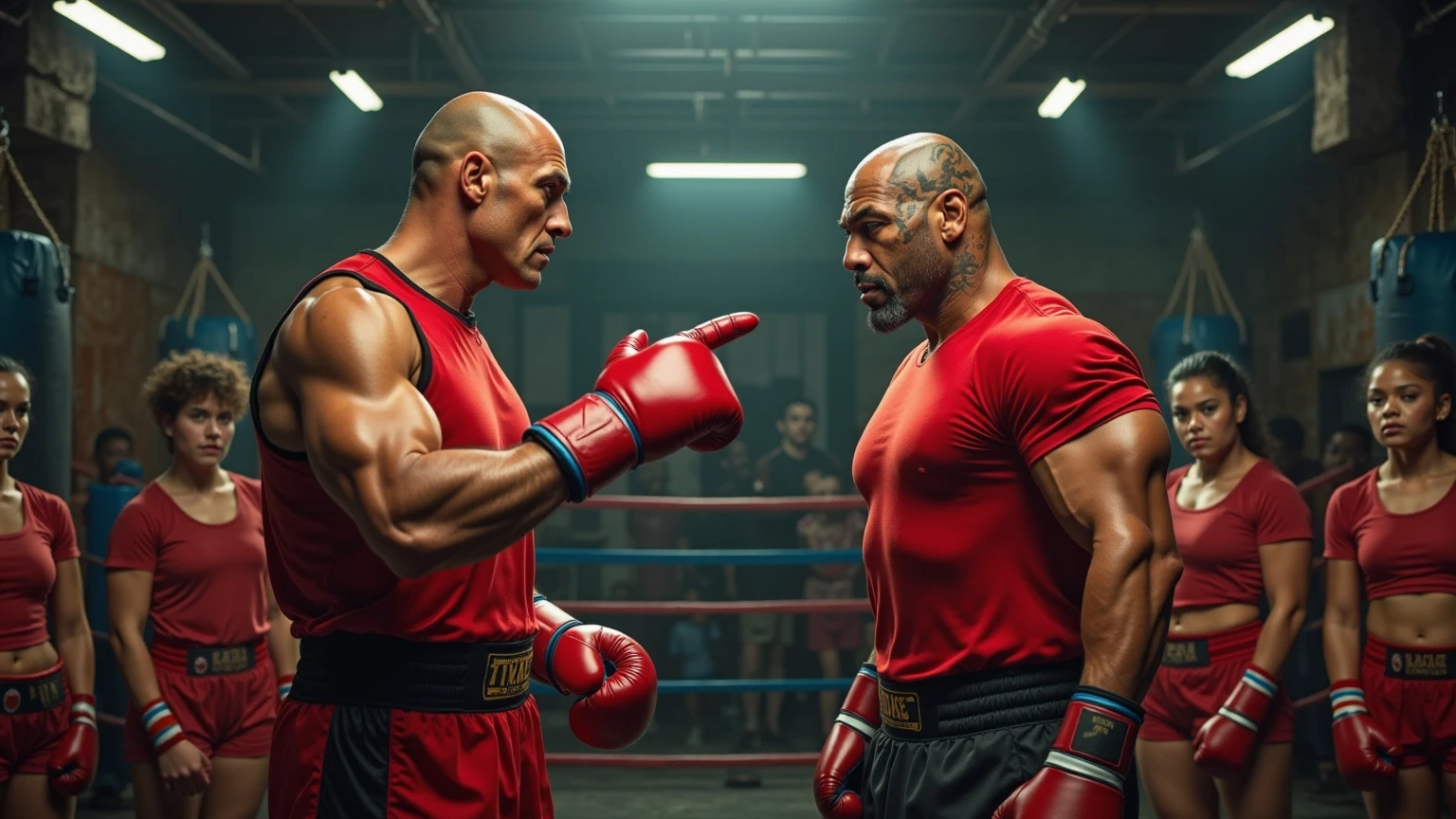 Jason Statham naked、Dwayne Johnson naked and kissing with breast groping, kissing passionately, Full body shot