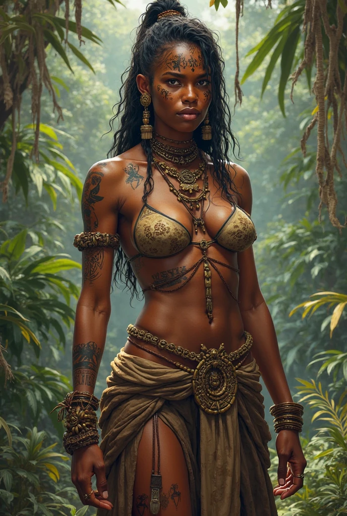 ((Realistic:1.5)), ((Best quality)), ((Masterpiece)), ((detailed)), (photorealism), (Exact proportions), (Ultra wide angle lens), (detailed face, Beautiful black eyes, detailed pupils, clear background: 1,3), ((several girls in full height)), ((Kazakh appearance)), dark-skinned North American savages in primitive jaguar skirts run through the forest with spears, moist oily skin, (decorated savage outfit made of jaguar skin), massive necklace of a primitive savage, primitive savage bracelets, massive earrings, very large toned breasts, hidden by decorations, long legs, wide steep hips, Strong Trained Body, Long thick black hair braided into a braid, wide cheekbones, plump lips, Focused gaze, night, night sky, night forest, dense thickets, jungle, best shadow, bright details, perfect composition, sharp focus, end of the world