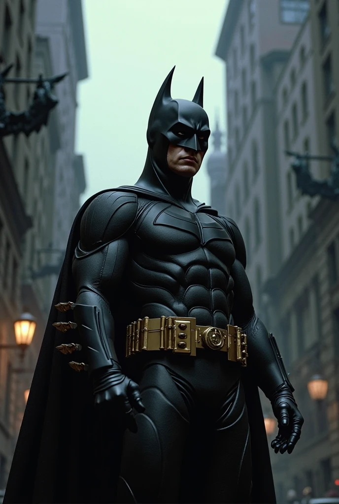 Batman1997-1024, a man dressed as batman, full body, in gotham city, night, rain ,highly detailed, attack on titan, photography, ultra sharp, film, professional, 64k <lora:Batman1997-1024-000500:0.7>