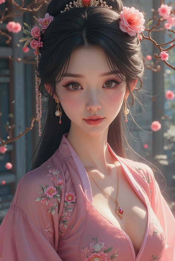 a beautiful arabic girl wearing scarf, in the style of light silver and gold, anime-inspired characters, intricate details, dark white and light pink, ethereal beauty, uhd, jewelry, necklace, earrings, long hair, blue eyes, gem, closed mouth, light particles, eyelashes, veil, artist name, makeup, black hair, anime style, side view, 8k, black hair, blue eyes, hair between eyes, mole, japanese clothes, mole under eye, from side, outdoors, kimono, black kimono, bangs, hair(eye arts:0.7)(eyes arts:0.7)(uhd 4k eye:1.3)(detailed:1.2)(better hand:1.5)