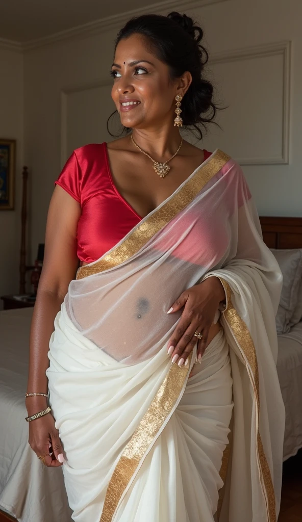 Day scene, full body photo of a plus sized 45 year old indian with a man from top view, (Masterpiece, Best Quality, High Resolution), office Background, (cum Splash on her breasts and nipples, cum Splash on her face, Splash of cum, cum Splash on her blouse, cum Splash on her eys), Sweet 25 year old South indian women sitting on her knees in a crowded party hall with a man, hour glass body red lips, silver colour silky gown, lightly makeup,ultra realistic, realistic, look at viewer (cinematic:1.3), intricate details,