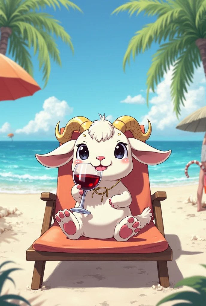Goat, female, , showing , , beach, large body, , small waist, wide , thick thighs, taller, anatomically correct, best quality, 4k, solo, ice cream, under view, casual , back view, cute , grabbing her , apoyado