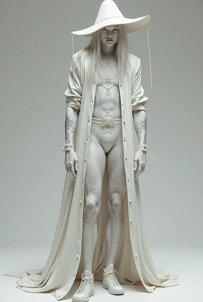 (1 male, dreamlike, albino tall lathy androgynous male Ice Queen, hoarfrost, pristine, precious, fragile beauty, translucent, thin neck, frail shoulders, flat chest, soft belly, male crotch, curvy hips, massive buttocks, his penis is icicle and his testicles are made of ice thus very fragile easy to break and fall off like an icicle and vulnerable to heat, he is immortal while he is cold but he can be shattered like glass and the warmth of love will kill him, pent up, needy, horny)