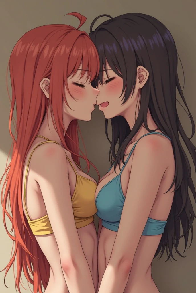 (masterpiece, Highest quality), (Watercolor illustration, Soft), Two high school students, (Kissing Scene, Gazing at each other), beautiful girl, Slender body, (Small breasts, Beautiful body lines), (Touching the body), Happy kiss, Delighted, Pleasure,(Red cheeks, Sweat、Drooling), (Close ~ eyes), (Fair skin), (Embarrassing), Evening sea, coastal, (Love scene:1.1), Water Drop, The wind is blowing, naked, (Small breasts), (White lace panties, Wet Panties), The body trembles,(Nipples), nsfw, Nipples