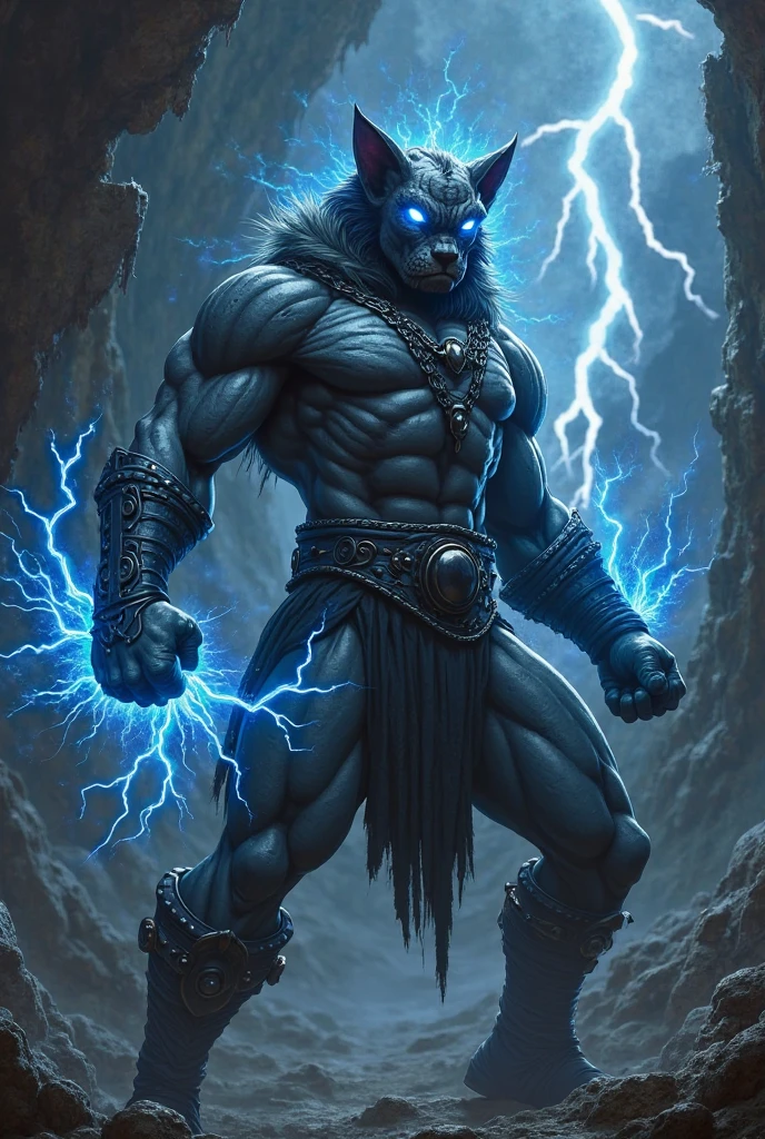 A black color lion with a lightning mane