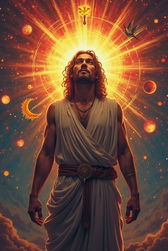 ((masterpiece)), ((Highest quality)), ((High resolution)), ((Highly detailed CG Unity 8k wallpaper)), Roman Emperor Constantine１The Great Emperor、Fluffy hair、Bright and sharp eyes、eyes like a lion、Leisurely Actions、Calm and Composed Expression、Aura of Majesty、neck as thick as a bull、Eagles and Hawks Are Fond of Him、Tarot Cards、Oracle Cards、『world』、William Blake's Painting Style、Gustave Moreau's Painting Style、Ancient and Modern、Shining Future and Hope、The Universe、Dazzling Light at the Galactic Center、Sagittarius Galactic Center、