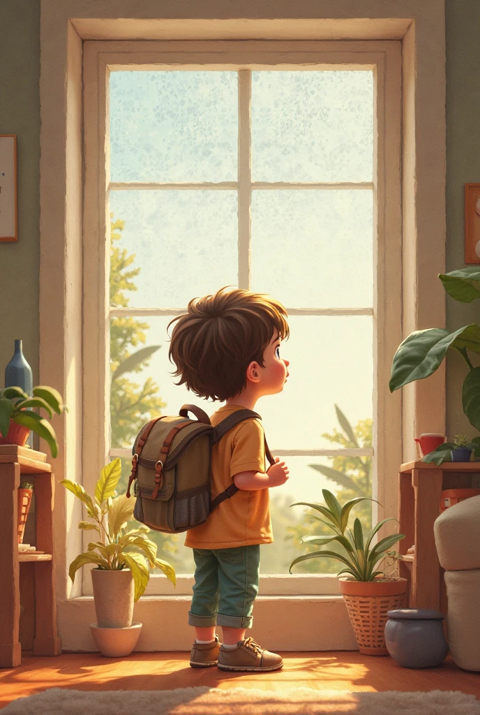 A boy entering the house , looking around , and finding a diary on a table