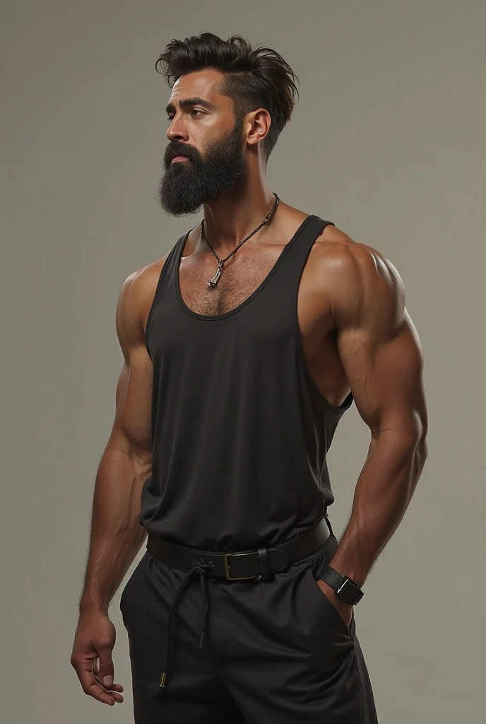 Homem de barba,black braids,camiseta de CrossFit,ambiente de CrossFit