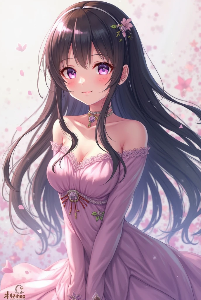 Brown Hair Long Hair woman Purple long sleeve anime style clothing A kind face