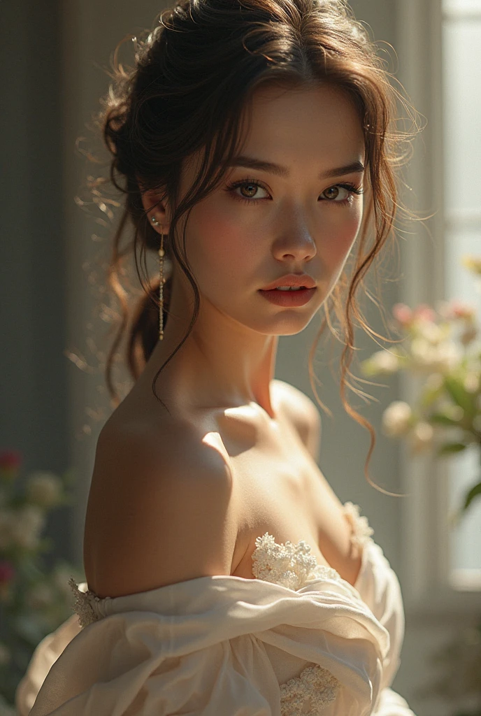(((masterpiece:1.4, Highest quality:1.4, 8k,))), Ultra-high resolution, Physically Based Rendering, Full body portrait, Super beautiful sexy woman, 24-years-old, Large eyes with great detail, Fine thin eyebrows, Eye highlights, (Half-up light brown hair), Highly detailed face and skin texture, Sharp focus, Clear focus:1.2, Slender beauty:1.4, ((Huge breasts:1.3)), Slim Abs, Very beautiful face, Oval Face, Lip gloss, Distinct facial features, smile, ((A tight wedding dress that reveals the shoulders, No sleeve, See through:1.4, Erect nipples)), Bare Chest, Exposing breasts, Embrace your chest, (((The skirt blows up in the strong wind and reveals the pussy.))), (((Not wearing panties))), Detailed beautiful pussy exposed, pubic hair, Beautiful feet, walk, (((From above))), 高層ビルの屋From aboveの夜景:1.4,Realistic
