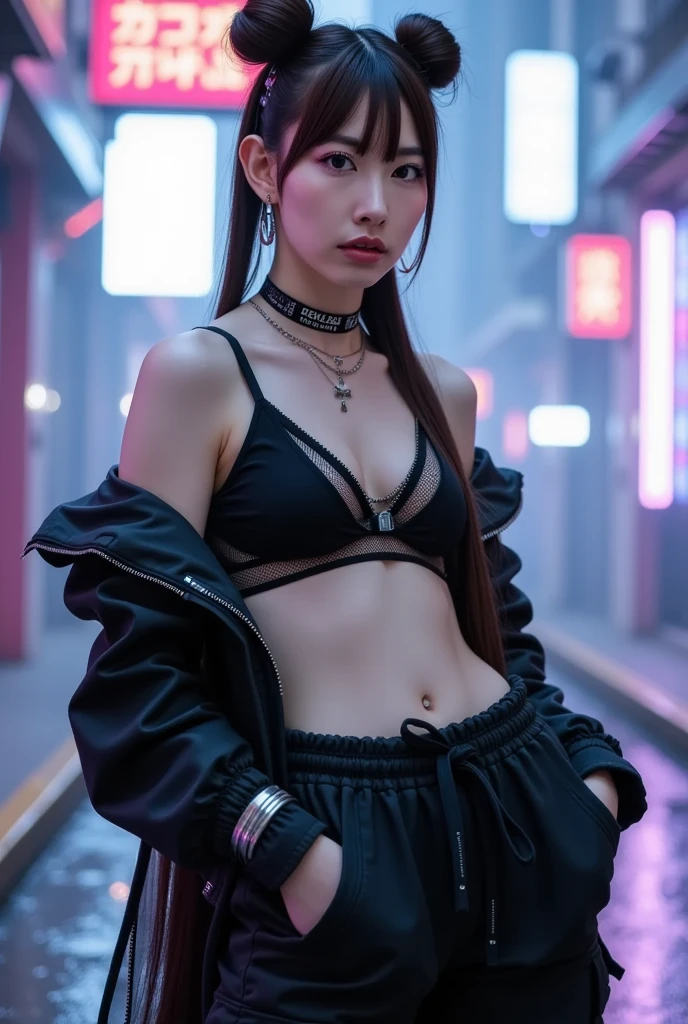 Painting of a woman sitting on a bench, Cyberpunk Streetwear, digital Cyberpunk art, デジタルCyberpunk art, Cyberpunk Art, Cyberpunk art, Cyberpunk artスタイル, Cyberpunk themed art, Japanese Cyborg, Cyberpunk Girl mech, Cyberpunk Girl, Aesthetic Cyberpunk, Very beautiful cyberpunk samurai, Cyborg - Girl, Zen Meditation Cyberpunk、Ultra high definition、masterpiece、correct、Anatomically correct、Textured skin、Very detailed、High detail、high quality、最high quality、High resolution、8k、Raw photo、whole body、Beautiful Teenage Woman、One Japanese woman、Big beautiful eyeedium chest