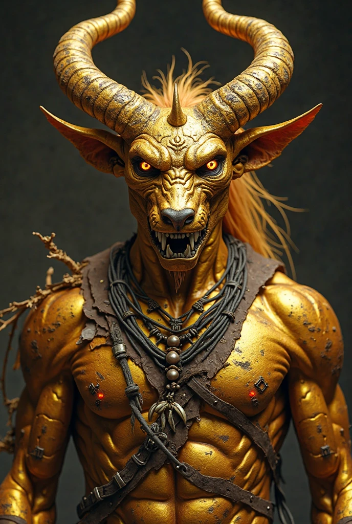 leraie Fantasy portrait of a dark-skinned male with a mole and earrings, medium breasts visible, against a dark background. realistic:1.1, depth of field, atmospheric effects 