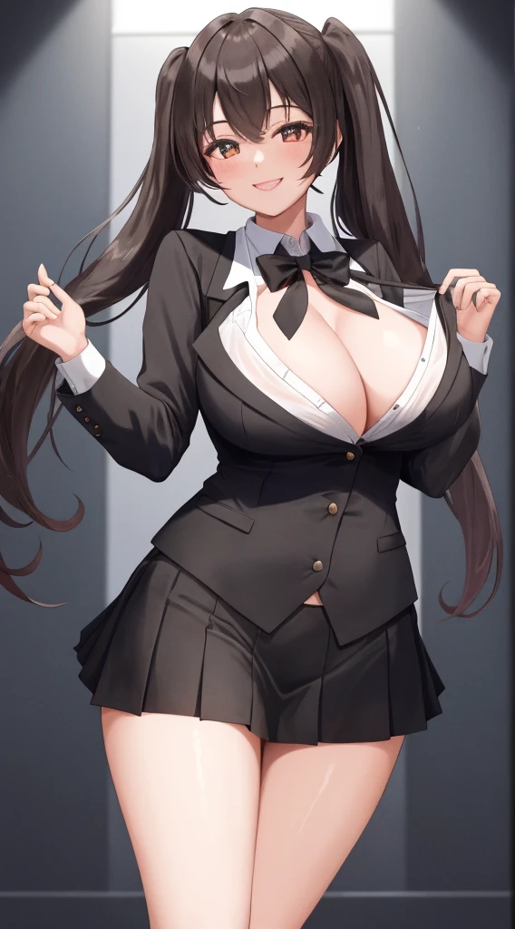 ((masterpiece)),((best quality)),((perfect anatomy)),(((perfect hands))),(((extremely detailed five fingers))),ultra-detailed,1womon, black glasses,President's Secretary,tight suit,whole body,beautiful feet,long legs,enthusiasm pose,lean forward,silver hairpin, heart shape hairpin, small necklace, shining necklace, earrings, ((studs earrings)), very small earrings, gemstone earrings, silver bracelet,frillshourglass figure,oily skin,shading breasts,((cleavage)),shiny skin, three tones hair, brown hair, dark chocolate hair, long hair, hair falling over the shoulder, ((shirt)), (white shirt),dynamic light,glowing eyes, ((big breasts)),big hair, bangs,tight body,thighs,beautiful feet,long legs,enthusiasm pose, lively pose,President's office,