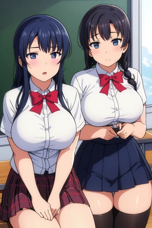 high school student、Women、School classroom、(Big Breasts)、smirk、curvy、(1 girl)、