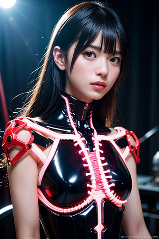 (Wearing special force soldier), Very cute and baby-like face, Power puff girl, Naked, Angry pose, Angry face, (((BROWN LONG HAIR MALAY GIRL))), masutepiece, High quality, UHD 45K, Realistic face, Realistic skin feeling , A Japanese Lady, , , Very cute and baby-like face, (((FLAT CHEST))), ((VISIBLE CLEAVAGE)), (MATRIX WORLD), ((look In front at the camera and SADNESS)), ((RED BLACK MECHA MILITERY SUIT)), ((DETAILS SPECIAL FORCE COSTUME)) capture in ultra high resolution with photorealistic and beautiful lighting. (((CUTE GIRL))), ((RED LIPS)), ((BRA AND PANTIES)), ((CHUBBY)), ((BLACK HARNESS, MAGAZINE BELT)), modern equipment. Malay girl armed with red black Special force Crest, Mechanical part, confident smile, girl in the middle of the TOKYO cyberpunk