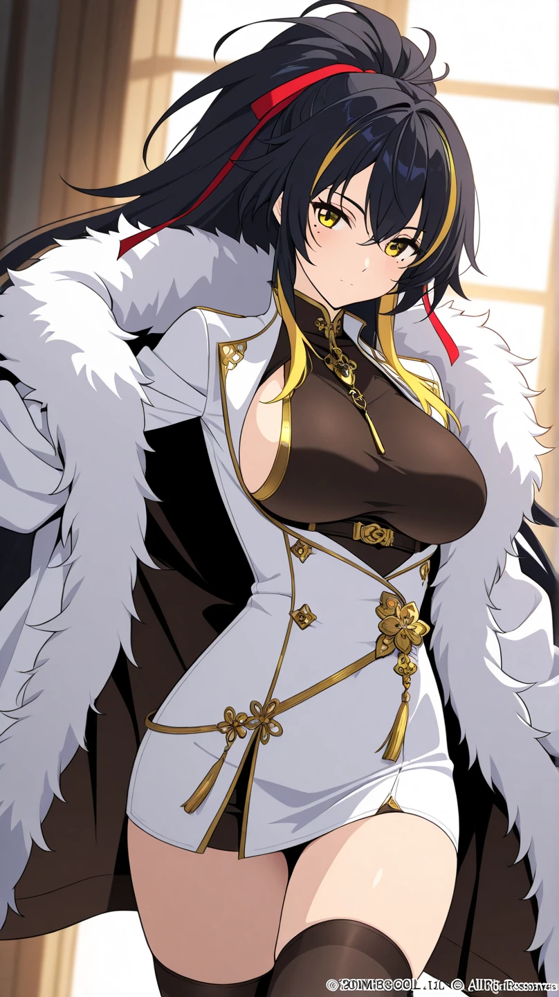 SShutaraV4, 1girl, solo, long hair, bangs, blunt bangs, (black eyes), (black hair:1.4), makeup, lipstick, red lipstick, ,long hair,mature female,makeup,eyelashes,blush, lipstick, large breast, masterpiece, best quality, highly detailed, fantasy , a anime girls in armored dress holding a sword
posing for a picture, evil smile, smile, open mouth, breastplate with open cleavage, cleavage, warrior
outfit, ecchi anime style, anime girls, ecchi style, (nsfw) not safe for work, ecchi, digital anime art!!, in
anime style, official artwork, visual novel cg, beautiful anime girl, anime style 4 k , loincloth, exposed
belly, exposed navel, exposed midriff, exposed lower belly, pencil skirt armored, castle,inside castle