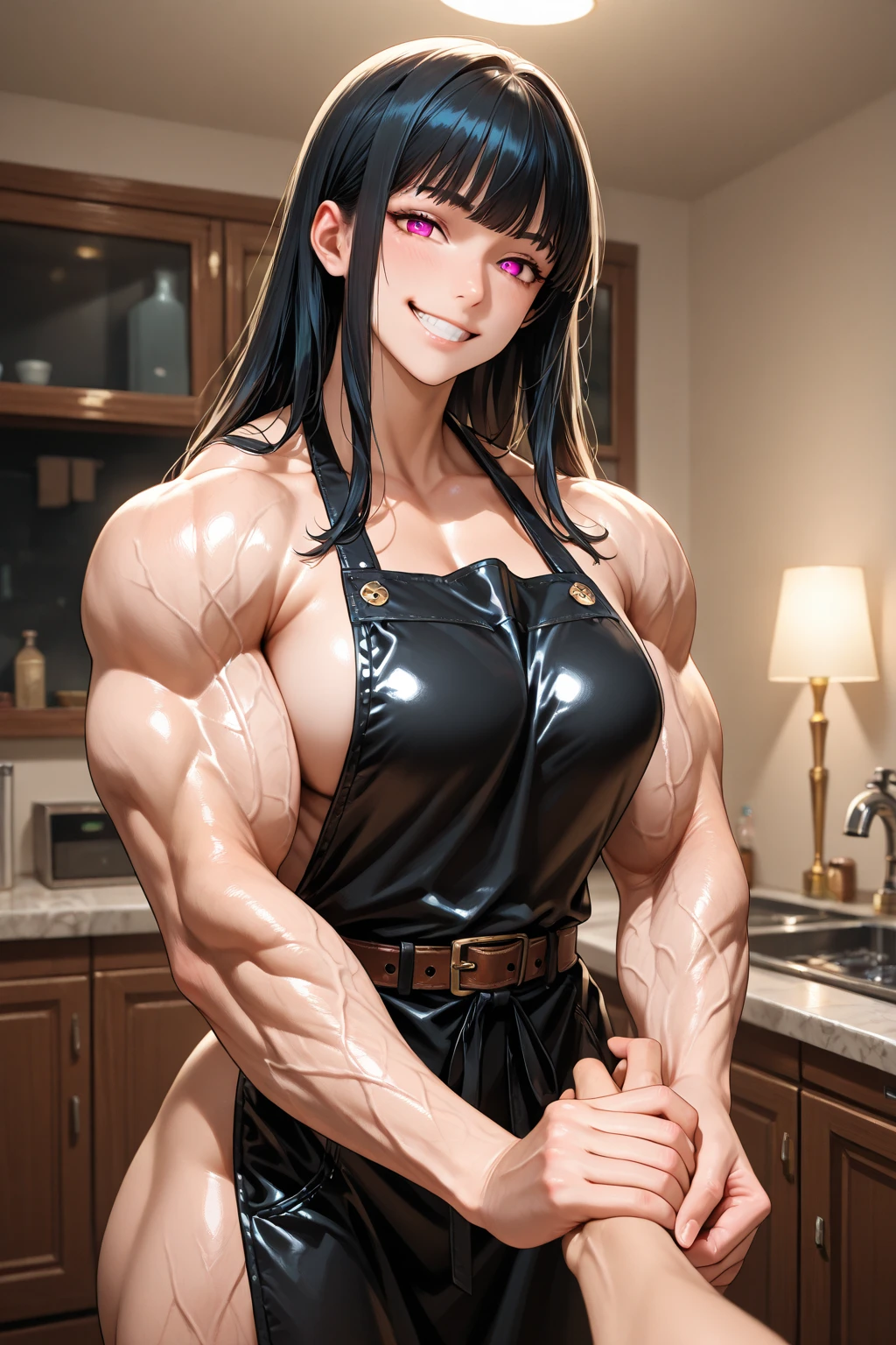 high quality, (japanese teen boy:1.5),(fucking from behind), (detailed eyes), (black long hair), (muscle:1.5), naked, (dark wet skin), (detailed puffy nipples:1.5), penis, cumshot,smirk, looking at viewer,(orgasm:1.5),