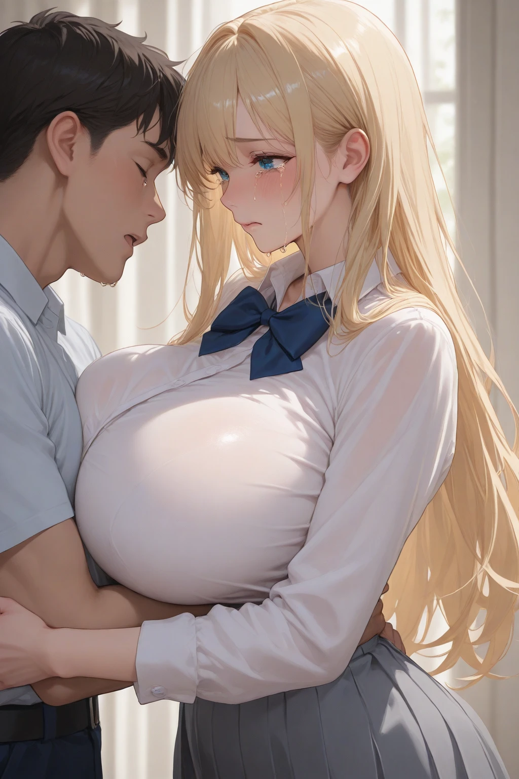 (score_9,score_8_up,score_7_up,score_6_up,score_5_up,score_4_up),,1girl, rororogi_mogera artstyle, lying on back, blond long hair, hair over eyes, half closed eyes, very huge breast, moaning, blush, nude, hangging breasts, very huge breast, curvy, 1shota, boy on top, girl on bottom, mating, implied sex, motion lines, thigh, thick, milf, living room, night, dark lighting, dark background, depth of field, masterpiece, best quality, cinematic realistic light and shadow, high key lighting, (balanced photo, balanced exposure), view from sideway,