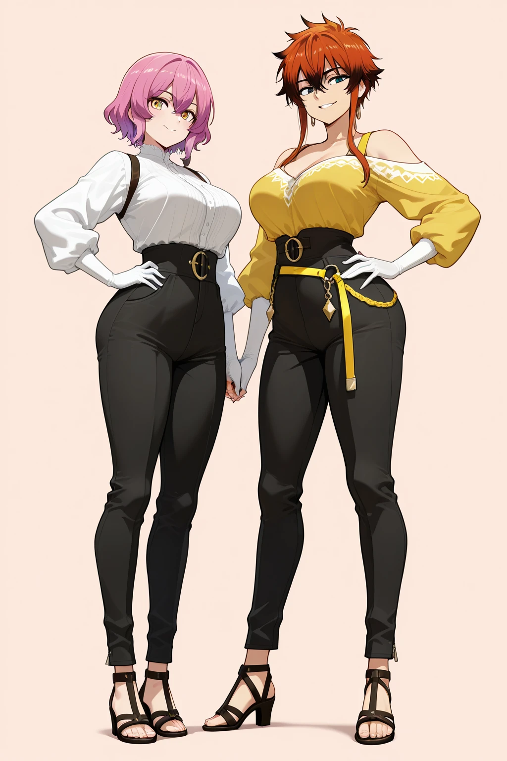 score_9, score_8_up, score_7_up, score_6_up, score_5_up, score_4_up, source_anime, rating_safe, BREAK chouchou akimichi,1girl,dark-skinned female,curvy,orange hair,hair over one eye,two side up,long hair,yellow eyes,hair bobbles,jewelry,earrings,black jacket,necklace,white turtleneck shirt,blue short jeans,black thighhighs,big breats,in street,night
