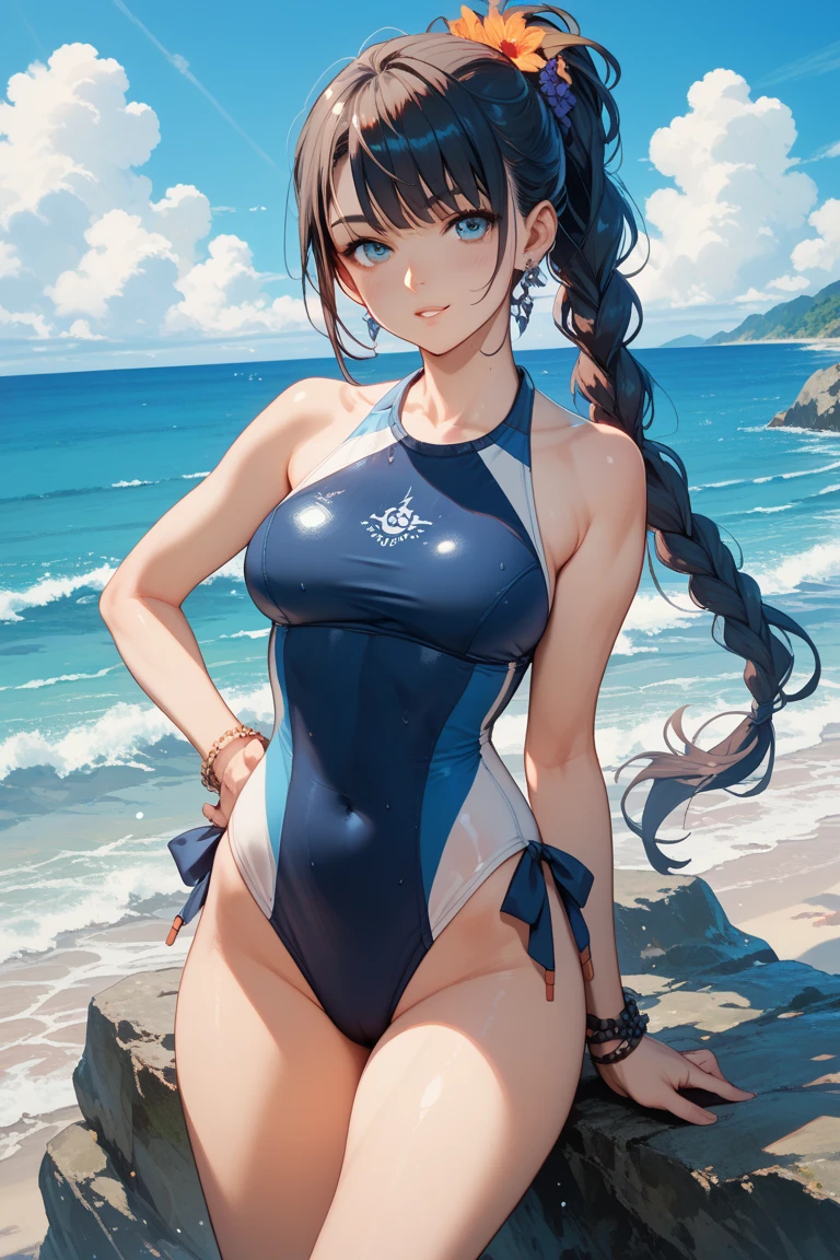 (((masterpiece))),(((High resolution)))、(((8K)))、(((perfect face)))、(((beauty of japan)))、25 years old、(((beautiful face))), (((simple swimsuit))), competitive swimsuit, Plump, embarrassed look, look at the camera, (thighs)、top quality eyes, detailed texture, look at the camera, standing
