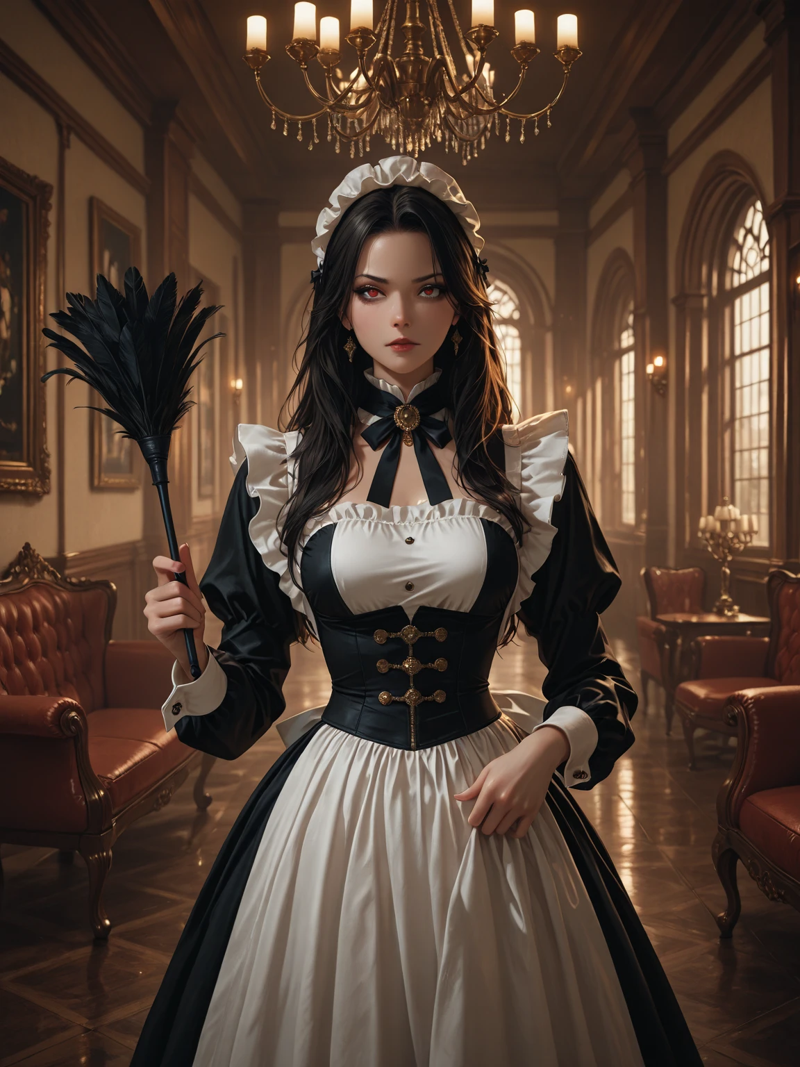 ((best quality)), ((masterpiece)), (detailed), (detailed CG unity 8k wallpaper), (realistic), Mad Hatter, evil red eyes, skinny hands, top hat, tattered clothes, emanating a sinister malevolence and intimidating aura, inspiring terror in those who encounter its fearsome form, drinking tea, Alice in Wonderland Theme, male, demented, gothic, evil white rabbit, 