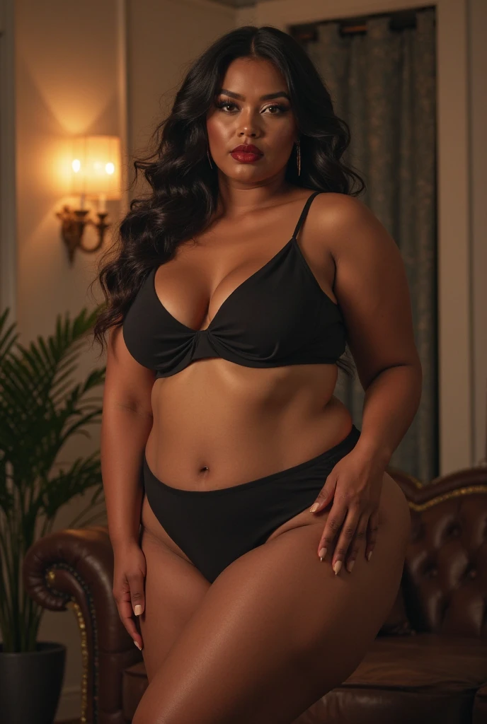 a pretty light skinned African American woman  
In a red bikini with a mask posing in a sauna, physique: (in the style of bold curves, babycore, karencore, medicalcore, Womancore, in the style of curves, hikecore)