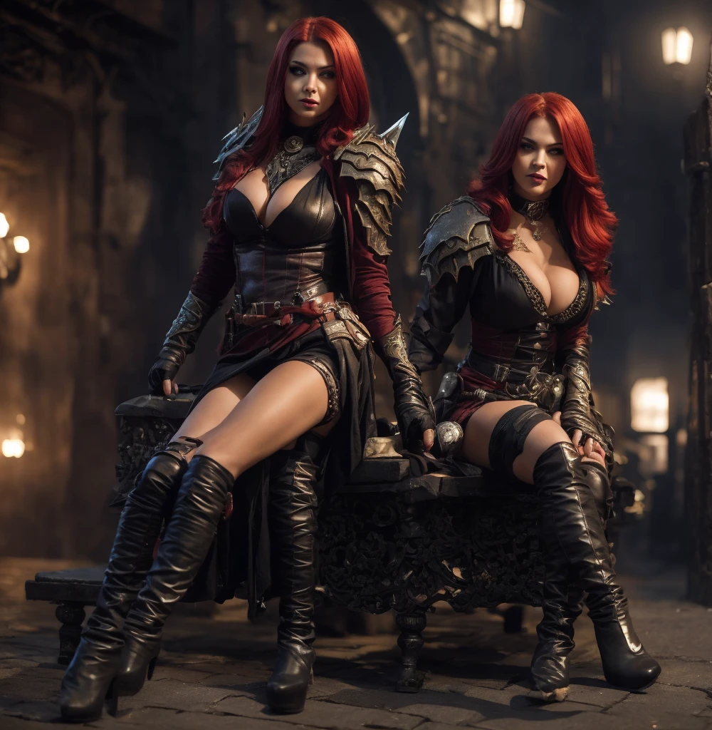 (a group of dangerous thief women, varied elves, half orcs, goblins, varied height, varied weight, sexy leather outfits, small weapons, relaxing in their rogue den, looking at viewer, best quality, 4k, 8k, highres, masterpiece:1.2, ultra-detailed, realistic, photorealistic, photo-realistic:1.37, fantasy, dark fantasy, chiaroscuro, dramatic lighting, moody atmosphere, cinematic, gritty)