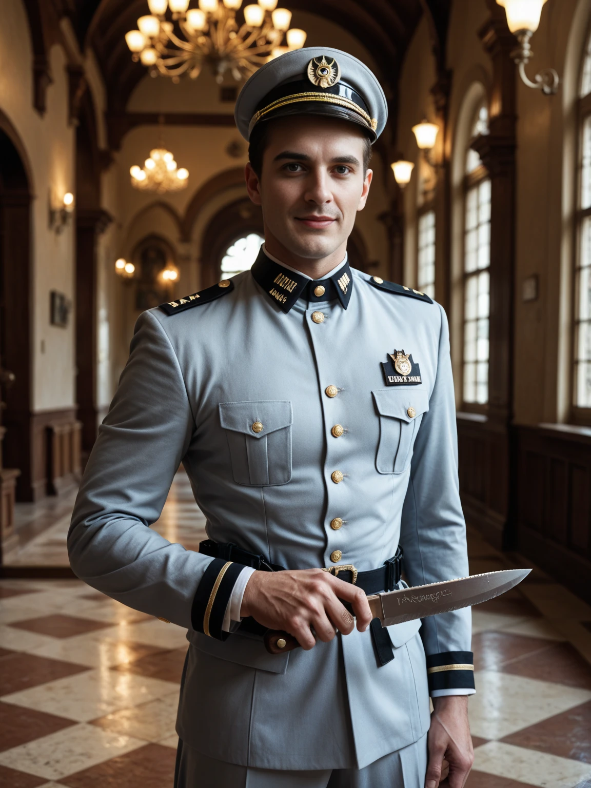 Russian military conductor, A man without a headdress, proudly conducts a piece of music