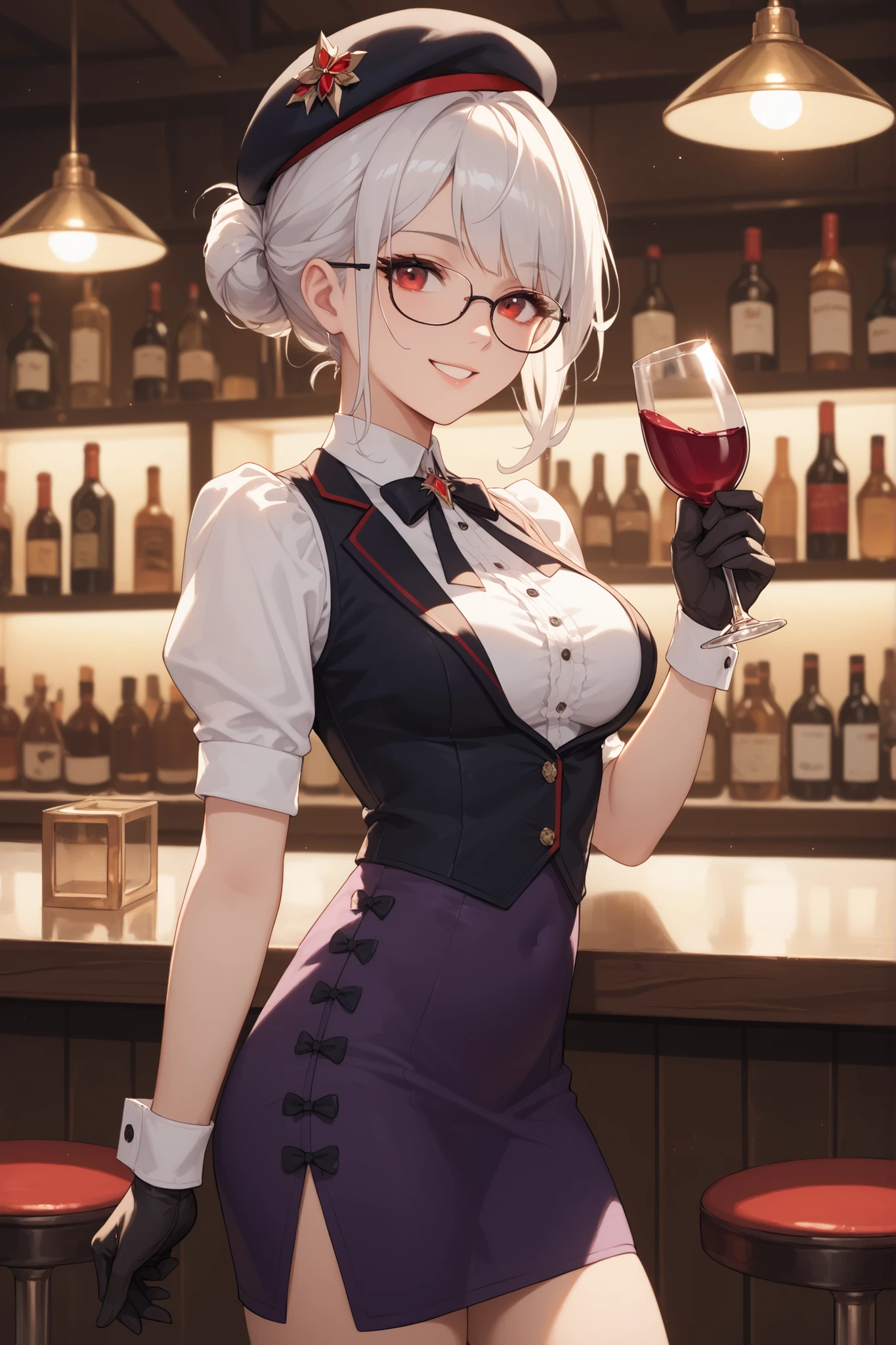 score_9, score_8_up, score_7_up, score_6_up, source_anime,masterpiece, best quality, 8k, 8k UHD, ultra-high resolution, ultra-high definition, highres, shading, good_hands, vladilena milize, grey eyes, grey hair, hair between eyes, long hair, ahoge, straight hair, playboy bunny, rabbit ears, leotard, pantyhose, nightclub, solo, 1girl, sitting, light smile,