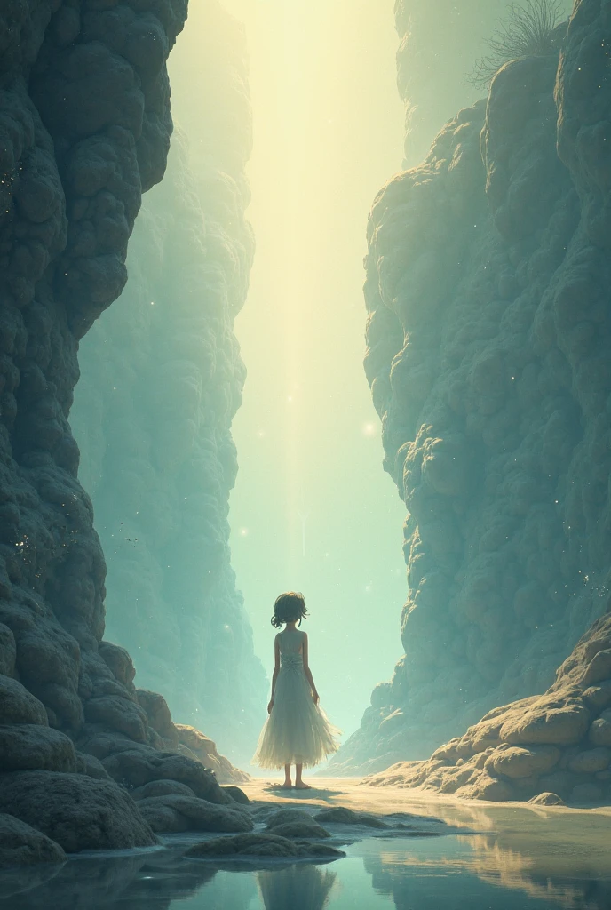 Detailed landscape, sunbeams, (sun1. 2), a giant ring made out rocks, natural structure, a girl looking at the horizon very short hair, circle composition, masterpiece, best quality