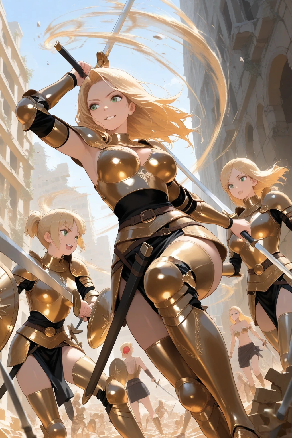 Full body portrait, (cave), (Perfect Anatomy), \(Amazoness, barbarian woman, Golden wavy hair, blue eyes, Perfect Eyes, 彼女の体型は非常にMuscularで豊満だ, Huge big breasts, Heavy chest, Abdominal musclesが割れている, Micro bikini with small cloth area:1.2, 大きなAbdominal muscles, Detailed skin texture, Super-detailed body: 1.1, Highly detailed skin: 1.2, Muscular, Muscular biceps, Abdominal muscles: 1.2, axe:1.3, Fighting goblins\), Artwork, 8k, CG , Cinematic, High resolution, masterpiece, Highest quality