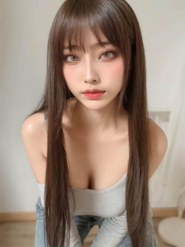 (Best Quality, 8K, masutepiece, ultra-HD: 1.3), 1girll, tiny boobs ,Light-brown hair, Blunt bangs, hair behind the ears, hair over shoulder, Long hair, Slender body type, Ultra-fine face, Detailed lips, beautidful eyes, Double eyelids, Lipstick, Thin blush ,Black eyes ,perfect shiny skin,Flawless skin,white skinned,the sweat,A gaze that invites you, pectorals,Ultra-thin hands, super fine fingers, White shirt with collar, black tight skirt , beauty leg ,Low heels. Nowai、During a date