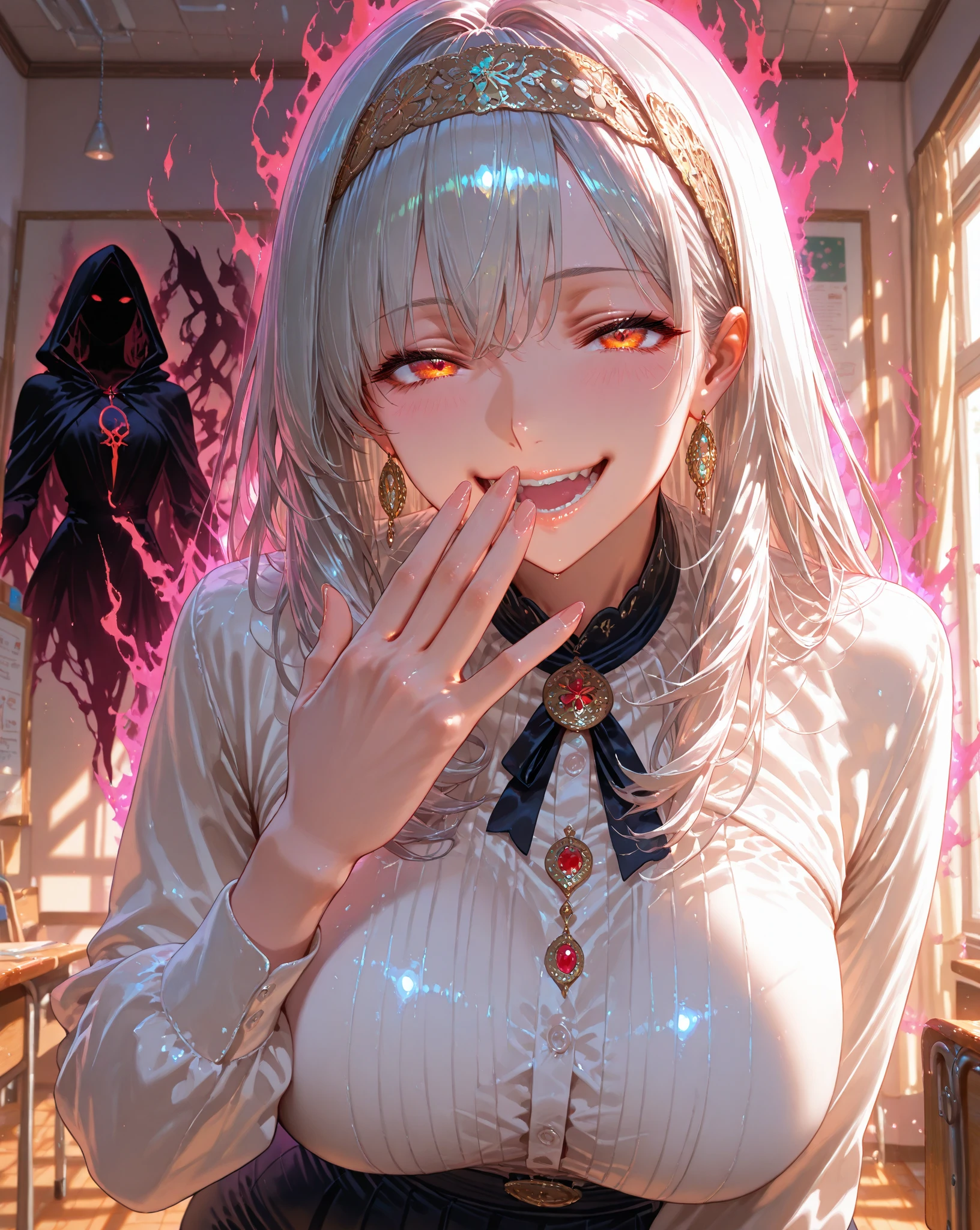 (Highly detailed CG Unity 8k wallpaper),(masterpiece), (Highest quality), (Super detailed), (Best illustrations),(Best Shadow), (Sharp eyeliner, eye shadow, Fine grain:1.1), (inflammation, cigarette:1.3), ,break, (vector:1.2), Wicked Smile,