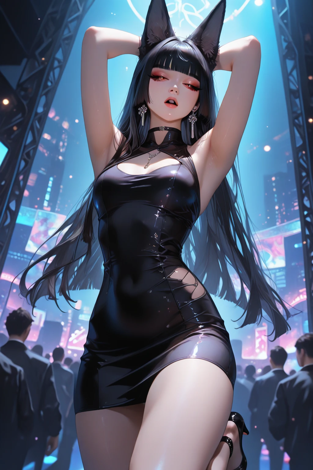 black hair, sexy, large breast,Cheongsam