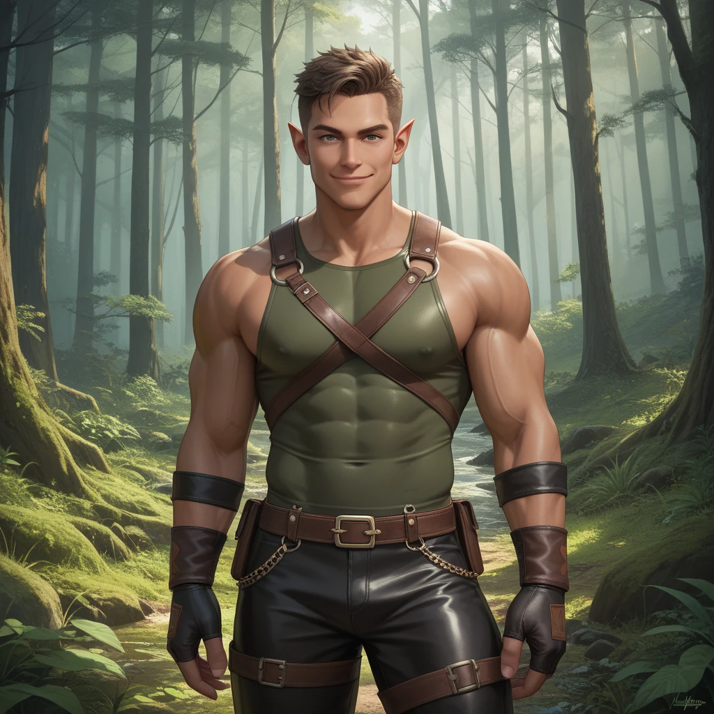 (((Single character image.))) (((1boy))) (((Luxurious hair and sexy smirk.))) (((18 years old.))) (((18yo.))) Art style inspired by the work of J Scott Campbell. (((Shirtless with a great body.))) Looks like a sexy male elf warrior for a medieval fantasy setting. Looks like a sexy and dangerous male elf for a medieval fantasy setting. Looks like a physically sexy male medieval elf for Dungeons & Dragons. (((shirtless with a perfect physique))), A single character portrait, (((very sexy male physique))), (((stunningly gorgeous face))), (((menacing stare))), (((sexy hair in a topknot))), fantasy artwork, fantasy attire, fantasy adventurer, attractive, youthful, sexy, (((sexy smile))), (((dark features))), arched eyebrows, scowl, (((long, luxurious, exotic dark blonde hair))), mysterious, (((very sexy mouth and lips))), elf male in his early 20’s sexy body, pathfinder, Dungeons & Dragons character portrait, intricate details, ultra detailed, extremely detailed hands, ultra detailed clothes, ultra detailed hands, epic masterpiece, ultra detailed, hyperdetailed hands, digital art, unreal engine, 8k, ultra HD, centered image