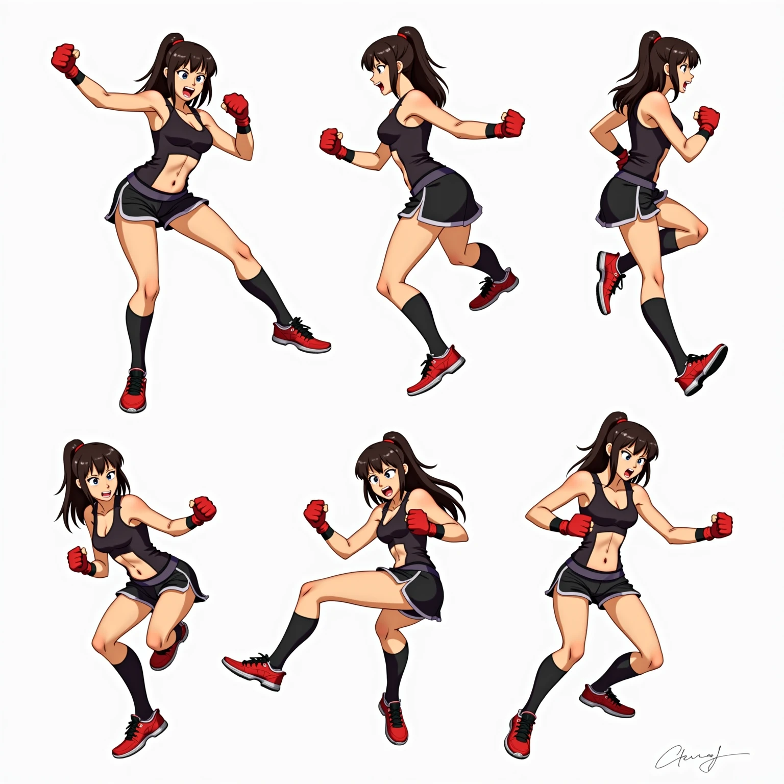 arafed woman in a black top and shorts kicking a kick, fighter pose, in a fighting pose, in an action pose, fight pose, high kick, kickboxing, in a fighting stance, confident action pose, in fighter poses, heroic muay thai stance pose, fighting pose, posing ready for a fight, combat pose, posing for a fight intricate, underwear