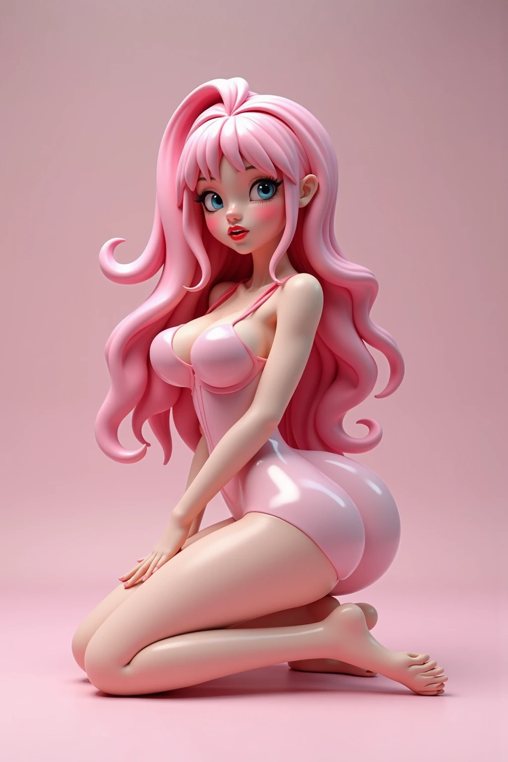 a nude princess with a crown on her head, pov from behind, peach and goma style, smiling, pink hair, blue eyes, big booty, finely detailed furniture, (best quality,4k,8k,highres,masterpiece:1.2),ultra-detailed,(realistic,photorealistic,photo-realistic:1.37),vibrant colors,full body view