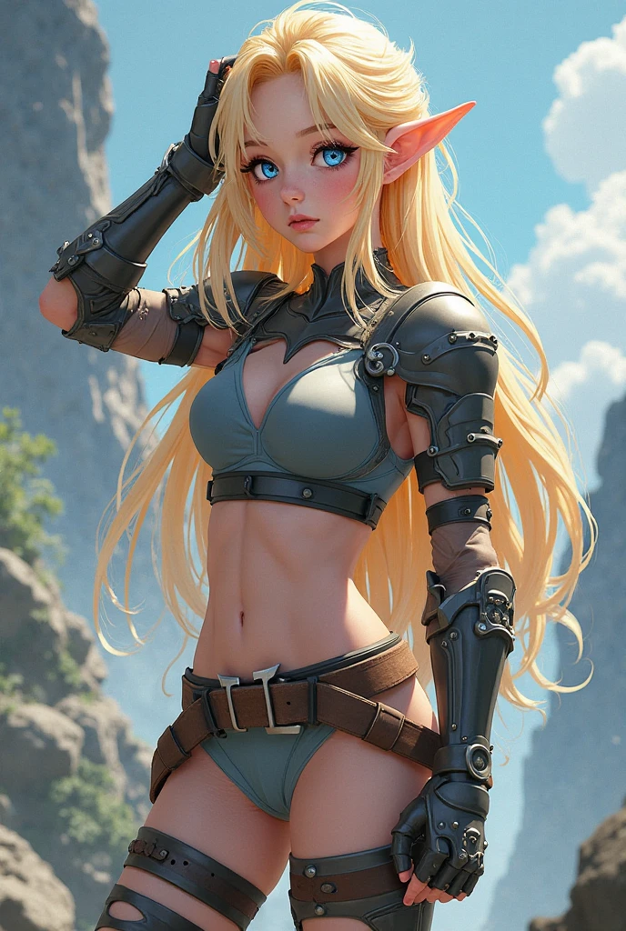 Create a fantasy image of a Well endowed, blonde female barbarian warrior with a loincloth, standing in a field of colorful flowers with a black tower in the background, absurdres, high res, ultrasharp, 8K, masterpiece, looking at viewer