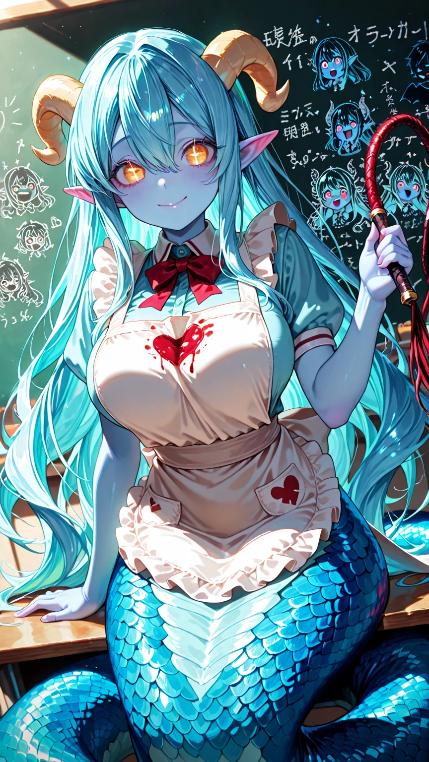 <lora:Maid:0.7>, ZoMaid, (blue skin), pointy ears, (stitches), twintails, zombie, thighs, ZBattire, maid, bare shoulders, thighhighs, apron, skirt, puffy sleeves, frills, maid headdress, wrist cuffs, cleavage, detached collar, mary janes, indoors, mansion, ((masterpiece)), (best quality), 8k, ultra-detailed, absurdress, beautiful, highres
