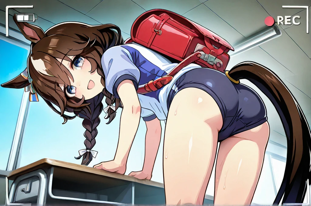Skirt up, black skirt, long hair, getting a spanking, flushed buttocks, brown hair, headphones, red hoodie, black socks, green eyes, forced, palm marks, punishment, spanked butt, bend over, crying, paddle, no panties, buttplug, spankee