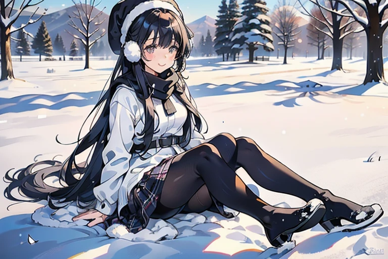 One Woman、beautiful girl、after school、evening、high school girl、Academy、Back of the school building、Schoolyard、winter、Under a big tree、It&#39;s snowing、Snowfall、Blazer uniform、Pleated skirt、Duffle coat、Black Pantyhose、Long Hair、Wearing a scarf、Highest quality,  Thick thighs、Big 、Big Ass、Black Hair、Lying on the snow、Sweaty pantyhose、Spread your legs