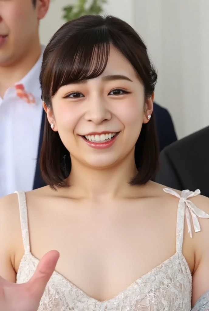 (highest quality,16k,High resolution,masterpiece:1.2),Very detailed,(Realistic,photoRealistic,photo-Realistic:1.37)The most beautiful woman in the world、Beautiful, clear white skin、whole body，18-year-old,Beautifully detailed face,Detail View,Renaissance art,A delicate work of art,1 Japanese female,Adorable smile、Glowing Skin、Glamour body、Black-haired、Short Bob、(Brantbang: 1.2)、Cute face、Realistic Face、Delicate eyes、((Full Body Shot))、Swimwear、((Pull Shot))、((Front shot))、Looking at the camera、Contrapo、Dynamic Lighting、((Giant tit:1.2))、Beautiful feet、Accentuate your cleavage、 On the bed、Spread your legs、Showing off your crotch