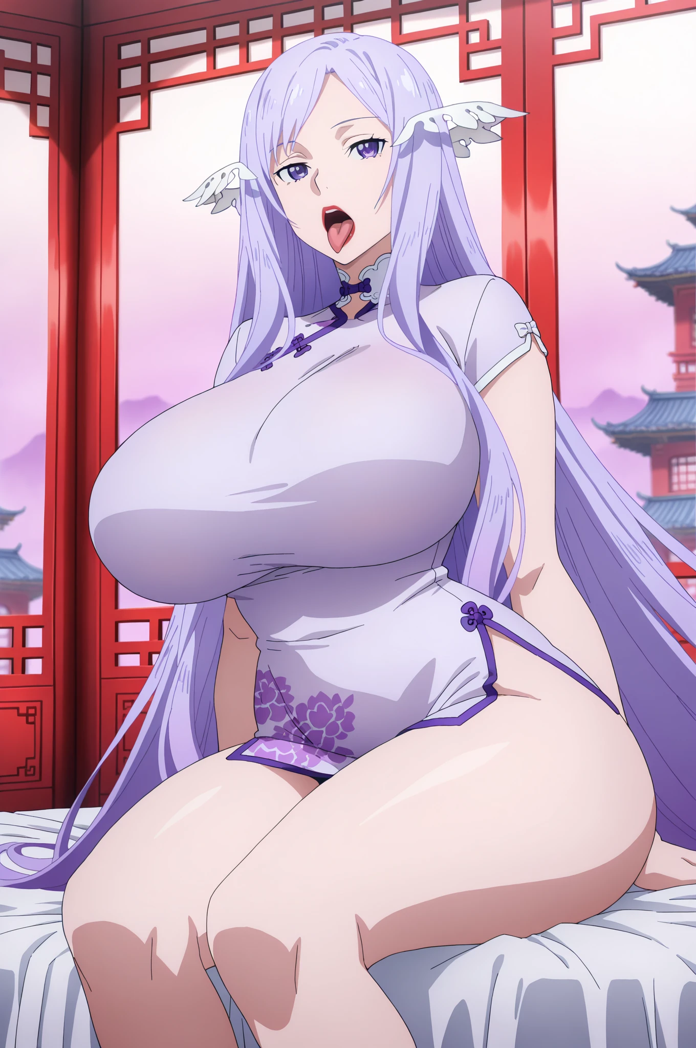 ((One personの女性)), Beautiful Face, (Vulgarity:1.5), (Excited expression),((Wink:2.0)), (The vagina and penis become one:2.5),(((The penis growed just above the vagina :2.9)),((sweat flowing from the vagina:1.8)),  ((massage the breasts:1.8)), ((Breast milk overflows from the nipples:1.9)),((Red cheeks:1.4)),Open your mouth wide and shout,Glossy pink lips,night,rooftop,Sit on the sofa,You can see the ocean, Starry Sky,((Anime style background)),masterpiece, Highest quality, so beautiful, ,Latest, Complex details, (Pink long nails),(ring),(bracelet),(choker),AI-generated, Complex,High resolution, Highest quality, super high quality,3D Images、View your viewers、3D Images,One person,Long white hair,(High Ponytail),(blue eyes),Anime woman posing for a photo, ((fine grain、Silver-white colorful eyes、Shining Eyes:1.4)),(Squint your eyes:1.1),a hyperRealistic , Realistic,Long white hairのアニメ女性, Smooth anime CG art, A woman in a colorful kimono with gold embroidery, (Black furisode),Red floral pattern,Long flower hair ornament,Large earrings,Mature Body,(Big Breasts:1.1),Mature Body,expensive,Big Ass,Tight waist,Sit on the sofa,[Zoom in on face:1.1],(Spread your legs),Exposed ??????,(From below)