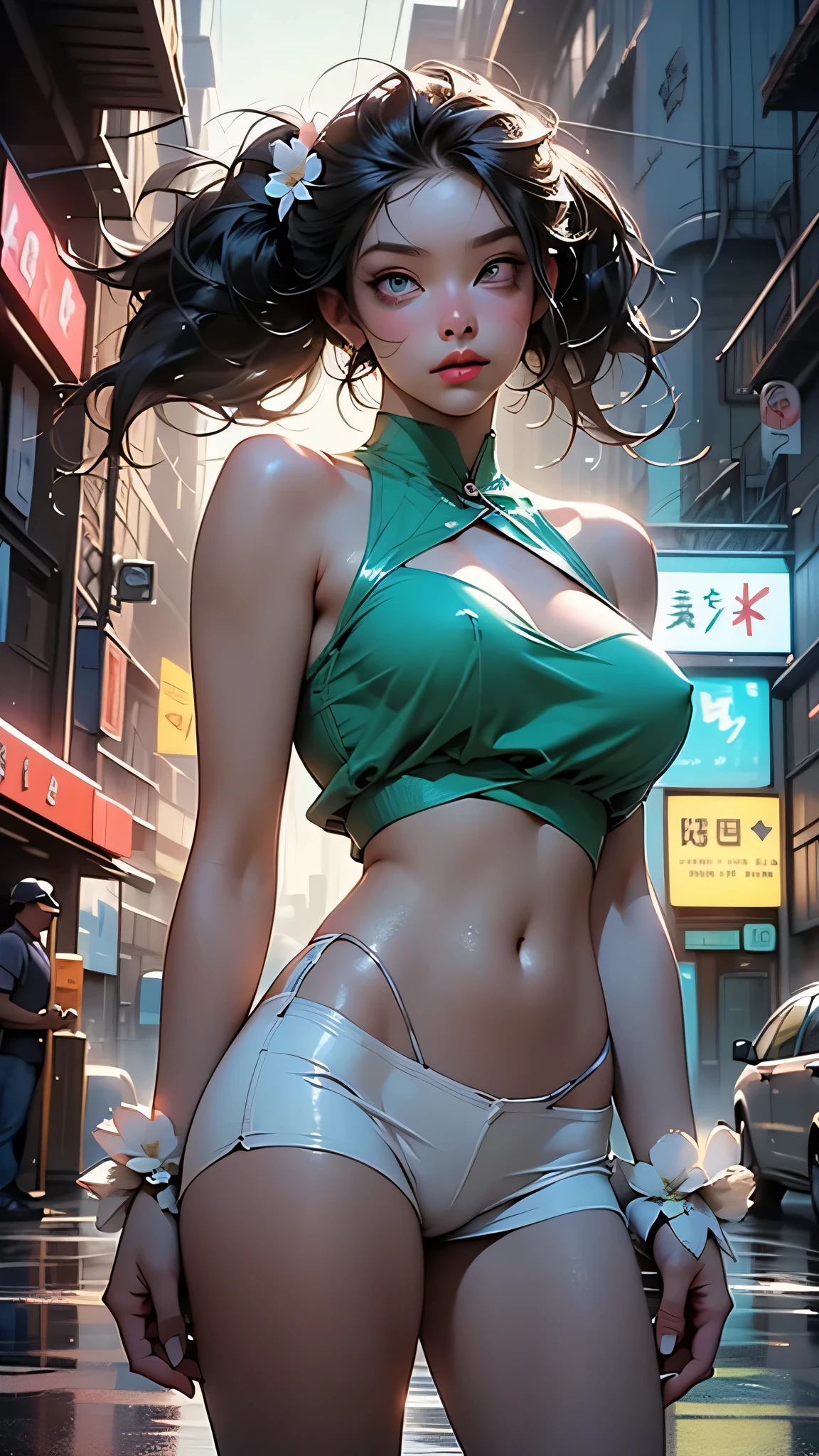 1 girl, tifa of ff vii, rope bikini armor, huge breasts, slave collar, chain around her neck, roleplay bdsm, high fantasy, printmaking, lascivious, agitated, highly detailed, 8k, high resolution, solo, thick thighs, makeup, large shiny breasts, gloves, looking at the viewer, photorealistic, 4d cinema, octane render, innovative, sexy, curvy but slender,  mystical aura, steaming mist around, illuminati style, use advanced machine learning to create the perfect tifa waifu succubus alone, exposed camel finger, vice-magazine photography style, trend in Pixiv, trend in civitai, perfect composition, SFW, professional quality, Unreal engine, completely wet with viscous white liquid, wet, soaked