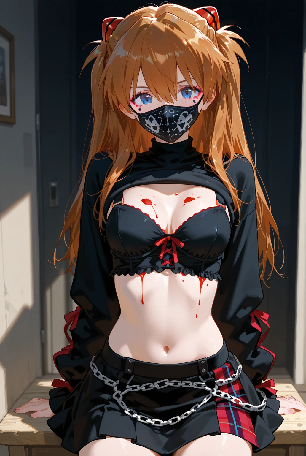 Keqing tied up with rope ,bondage ,hands bound together with rope ,big boobas covered by leather shirt ,latex tight pants ,tape surrounding her mouth,standing still ,legs bound together with rope ,show only from view ,gagged , someone ftom behind touching